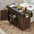 Carrito isla de cocina con gabinete para basura abatible
