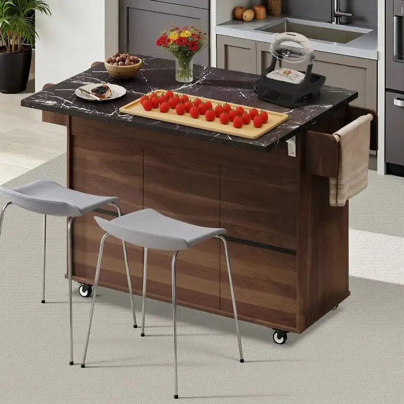 Kitchen Island Cart with Tilt-Out Trash Cabinet