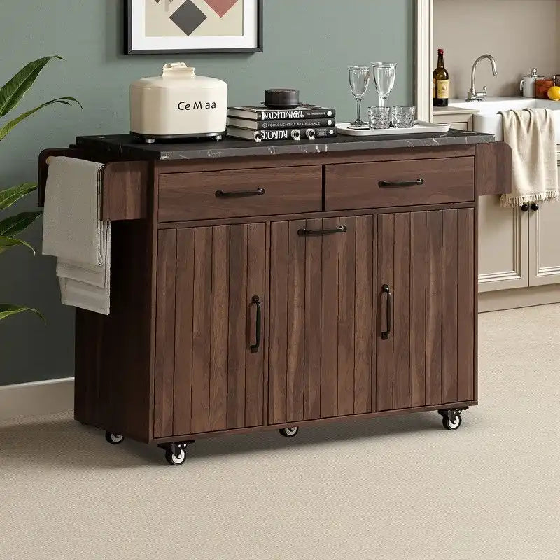 Kitchen Island Cart with Tilt-Out Trash Cabinet