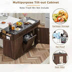 Carrito isla de cocina con gabinete para basura abatible