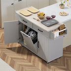 Carrito isla de cocina con gabinete para basura abatible