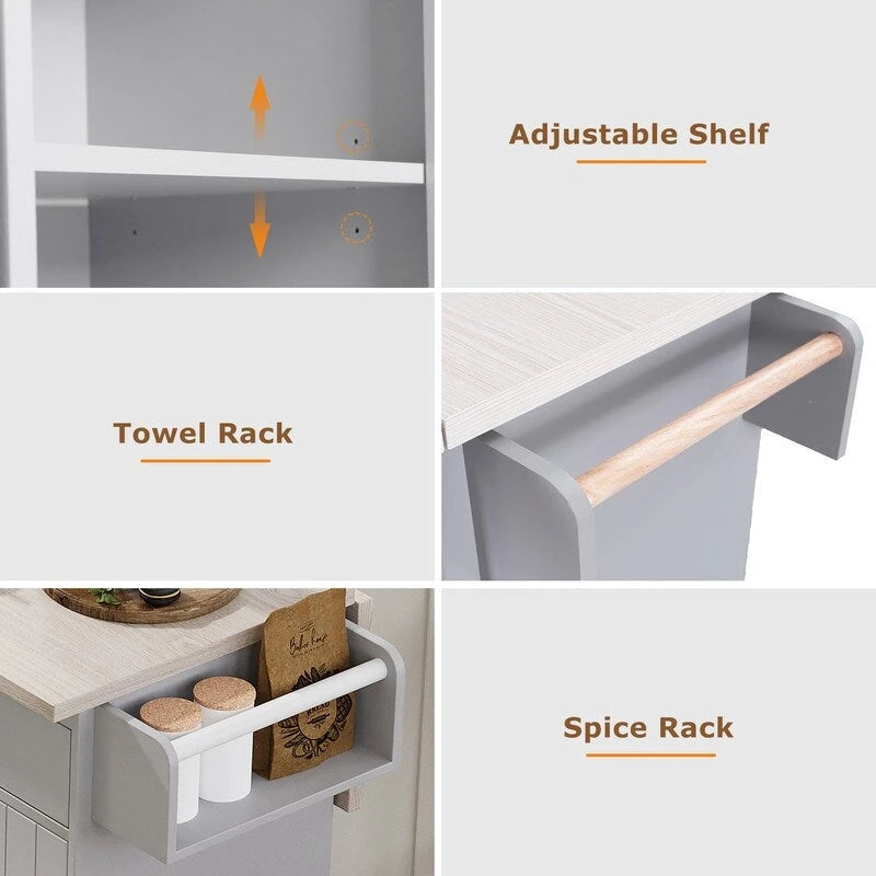 Kitchen Island Cart with Tilt-Out Trash Cabinet