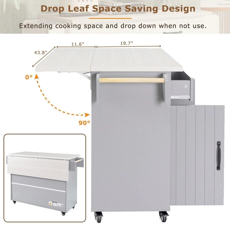 Kitchen Island Cart with Tilt-Out Trash Cabinet
