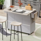 Carrito isla de cocina con gabinete para basura abatible