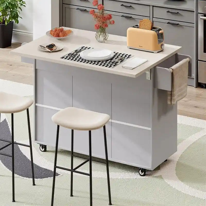 Kitchen Island Cart with Tilt-Out Trash Cabinet