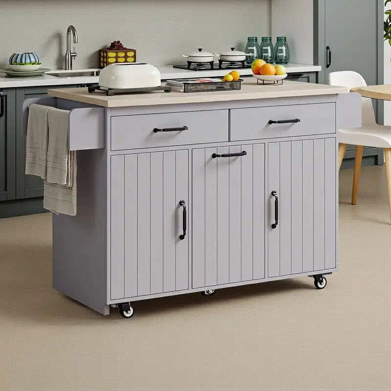 Kitchen Island Cart with Tilt-Out Trash Cabinet