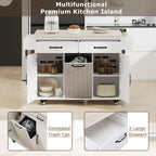 Carrito isla de cocina con gabinete para basura abatible