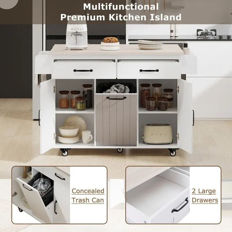 Kitchen Island Cart with Tilt-Out Trash Cabinet