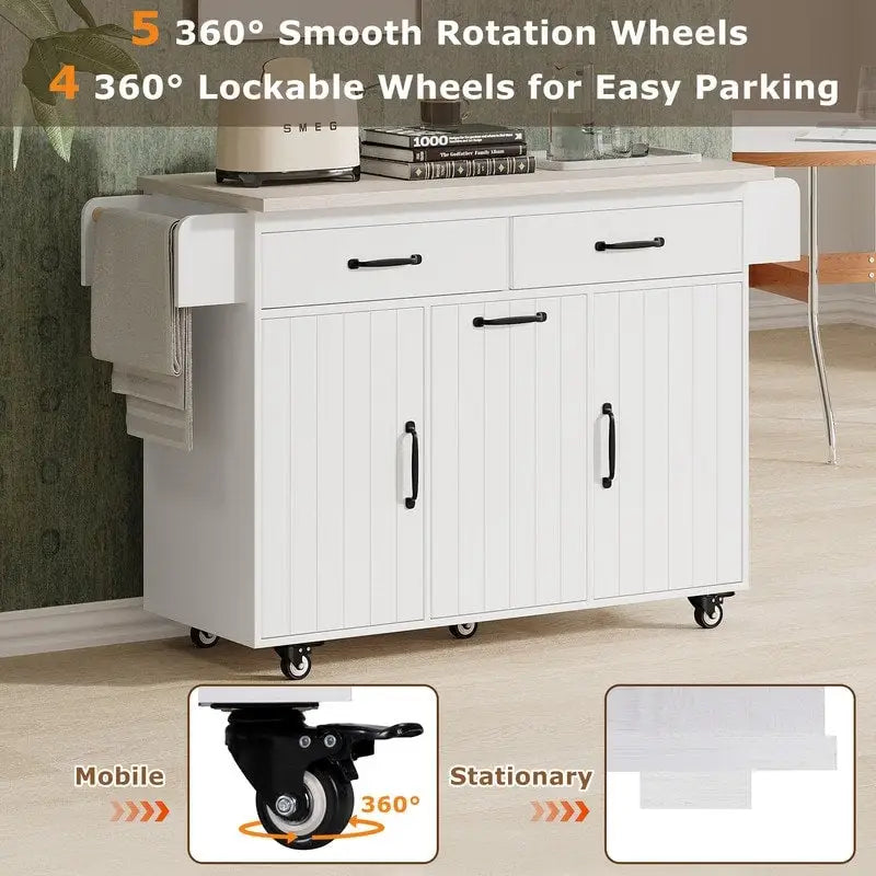 Kitchen Island Cart with Tilt-Out Trash Cabinet