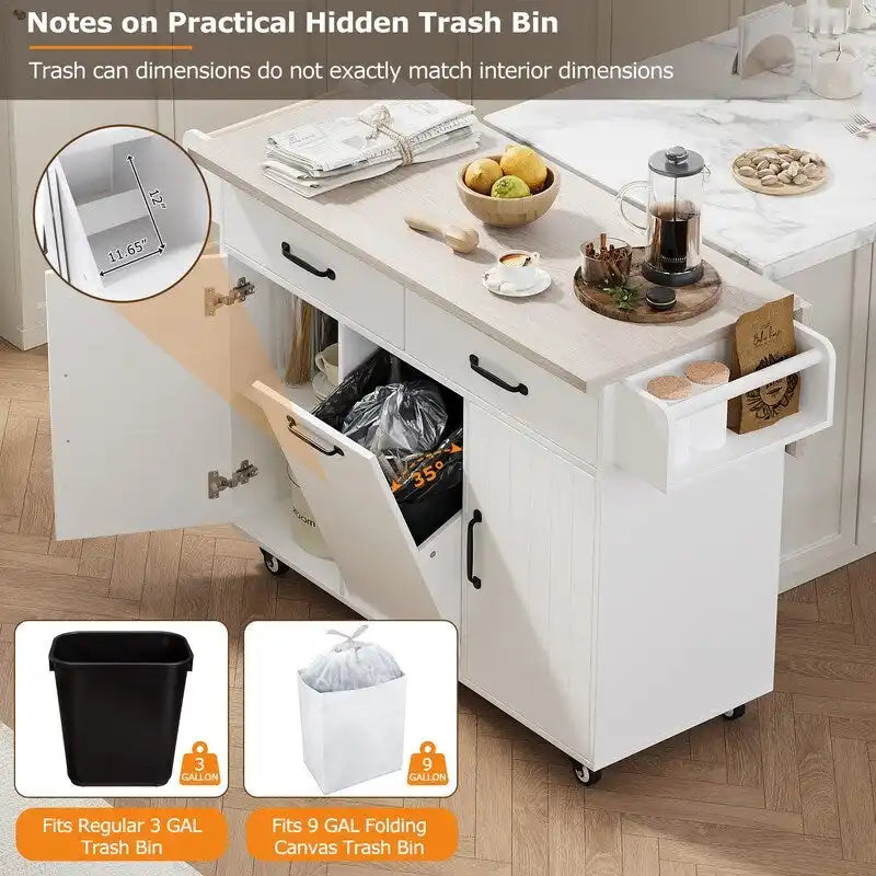 Kitchen Island Cart with Tilt-Out Trash Cabinet