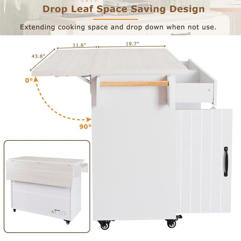 Kitchen Island Cart with Tilt-Out Trash Cabinet