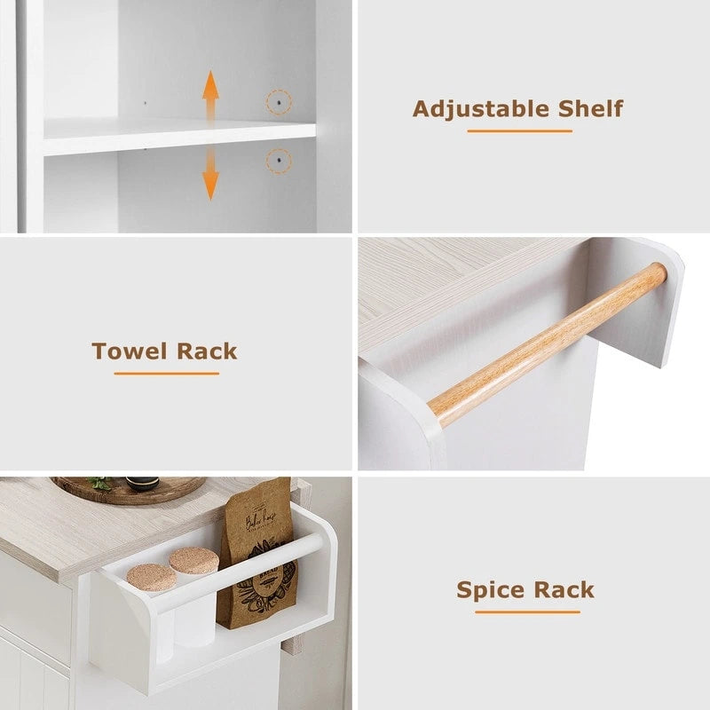 Kitchen Island Cart with Tilt-Out Trash Cabinet