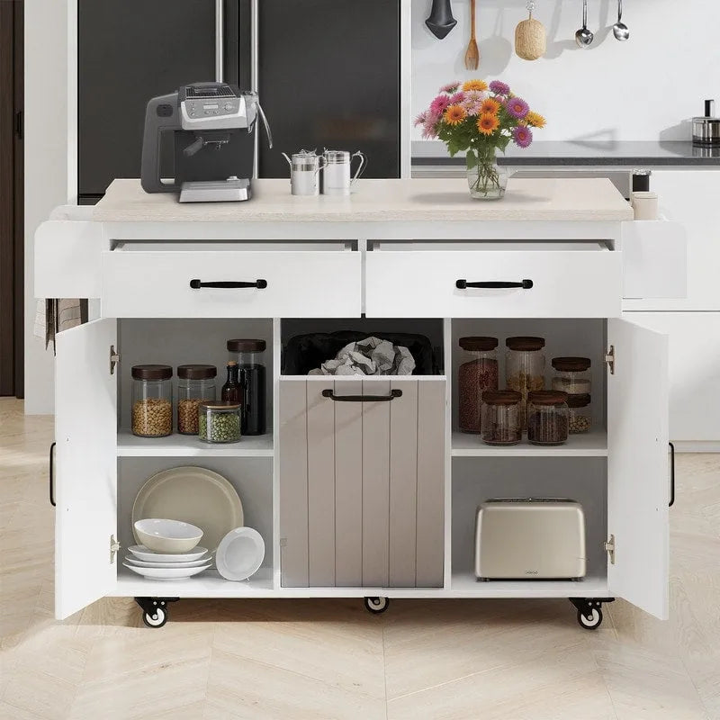 Kitchen Island Cart with Tilt-Out Trash Cabinet
