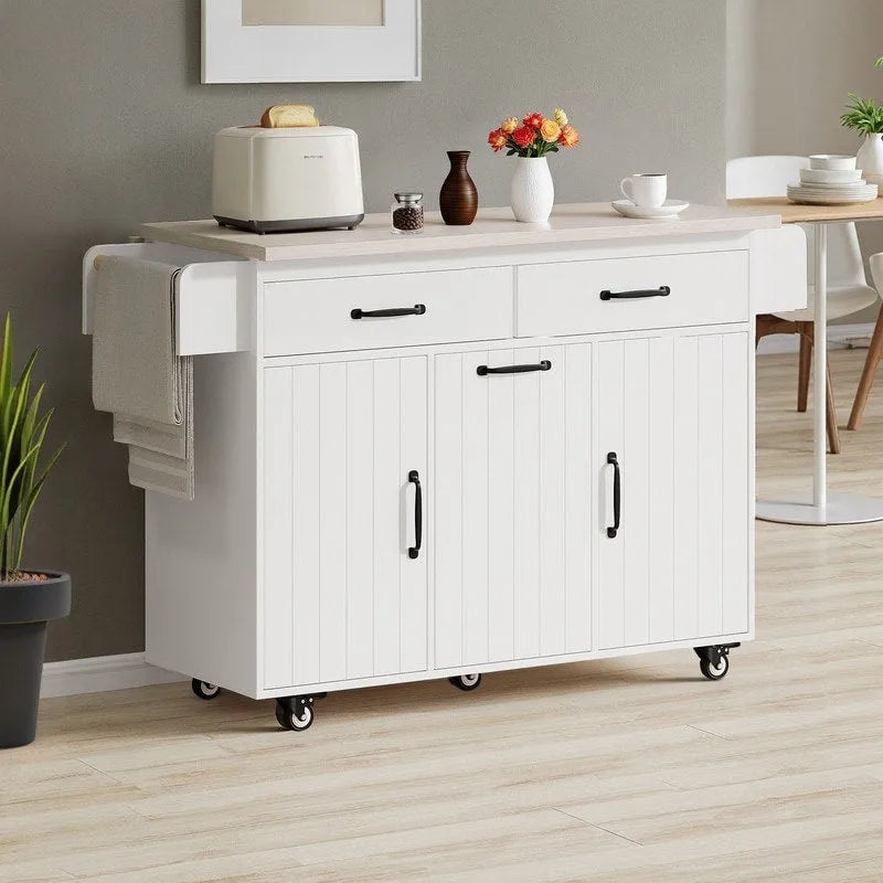 Kitchen Island Cart with Tilt-Out Trash Cabinet