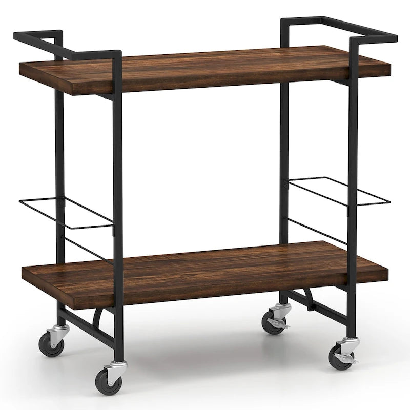 2-Tier Rolling Kitchen and Bar Cart with Lockable Wheels