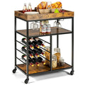 3-Tier Rolling Kitchen Serving Cart with Wine Rack