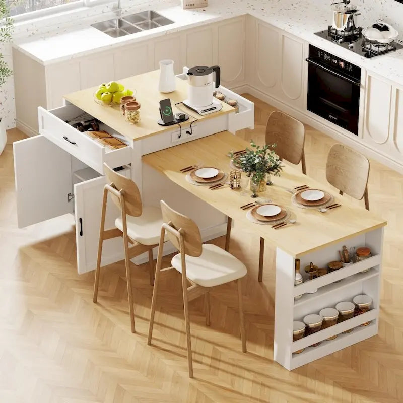 Kitchen Island with Extendable Dining Table and Storage