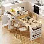 Isla de cocina con mesa de comedor extensible y espacio de almacenamiento