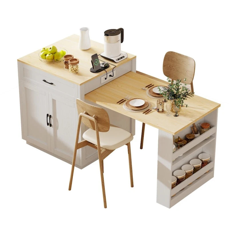 Kitchen Island with Extendable Dining Table and Storage