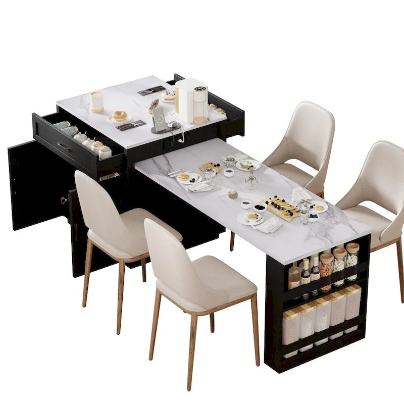 Kitchen Island with Extendable Dining Table and Storage