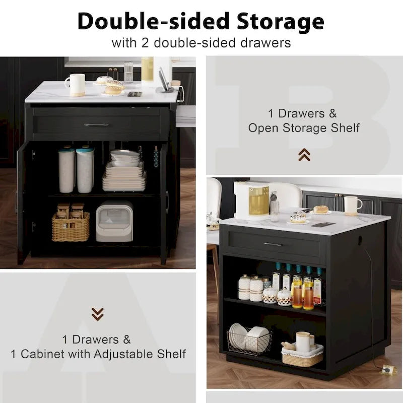 Kitchen Island with Extendable Dining Table and Storage