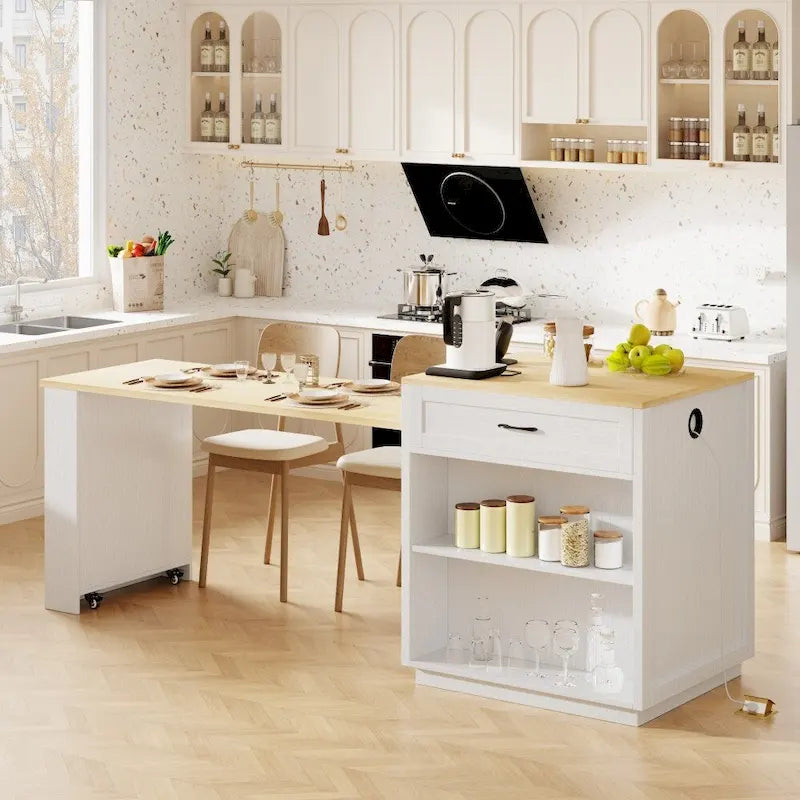Kitchen Island with Extendable Dining Table and Storage