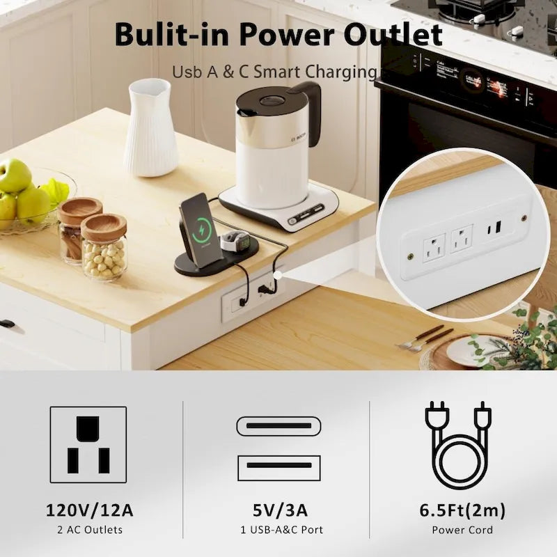 Kitchen Island with Extendable Dining Table and Storage