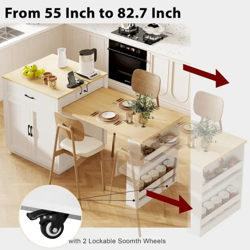 Kitchen Island with Extendable Dining Table and Storage