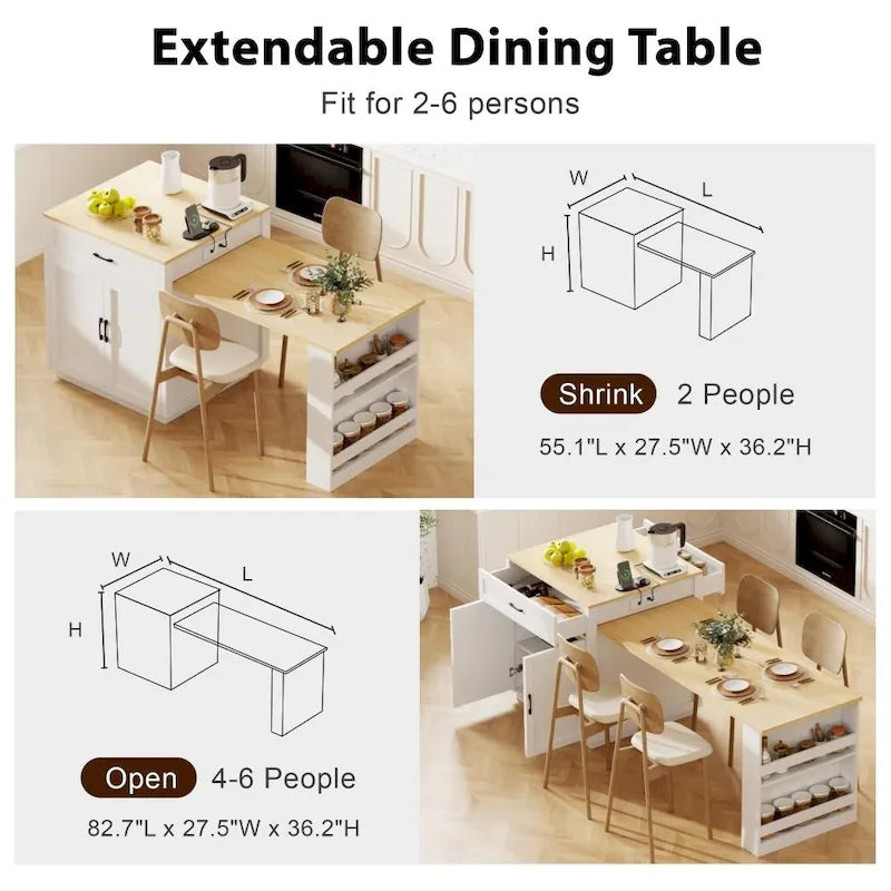 Kitchen Island with Extendable Dining Table and Storage