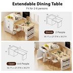 Isla de cocina con mesa de comedor extensible y espacio de almacenamiento