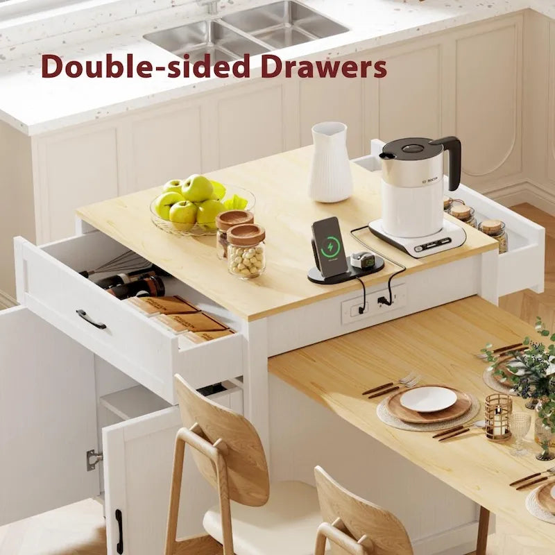 Kitchen Island with Extendable Dining Table and Storage