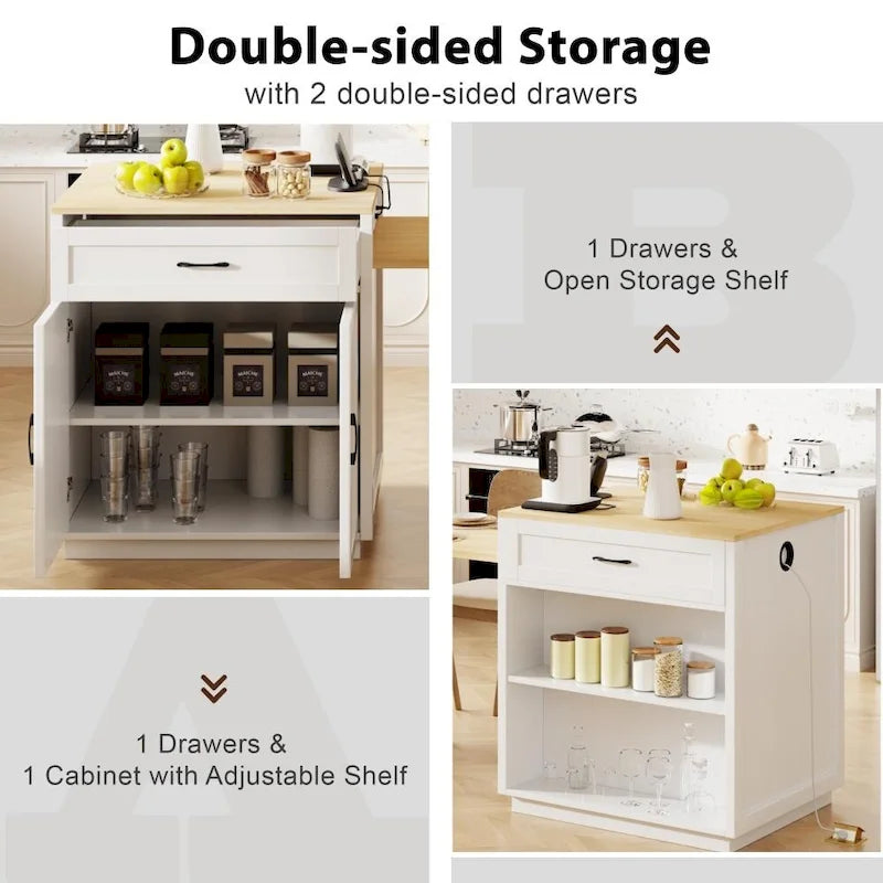 Kitchen Island with Extendable Dining Table and Storage