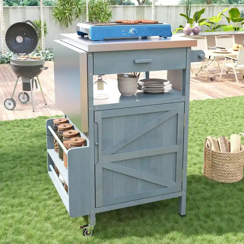 Outdoor Grill Cart with Stainless Steel Top and Drop Leaf