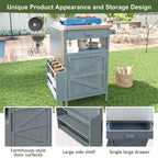 Carrito para parrilla de exterior con superficie de acero inoxidable y ala abatible
