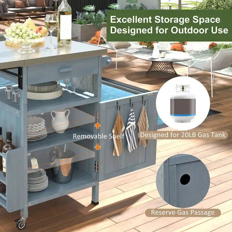 Outdoor Grill Cart with Stainless Steel Top and Drop Leaf