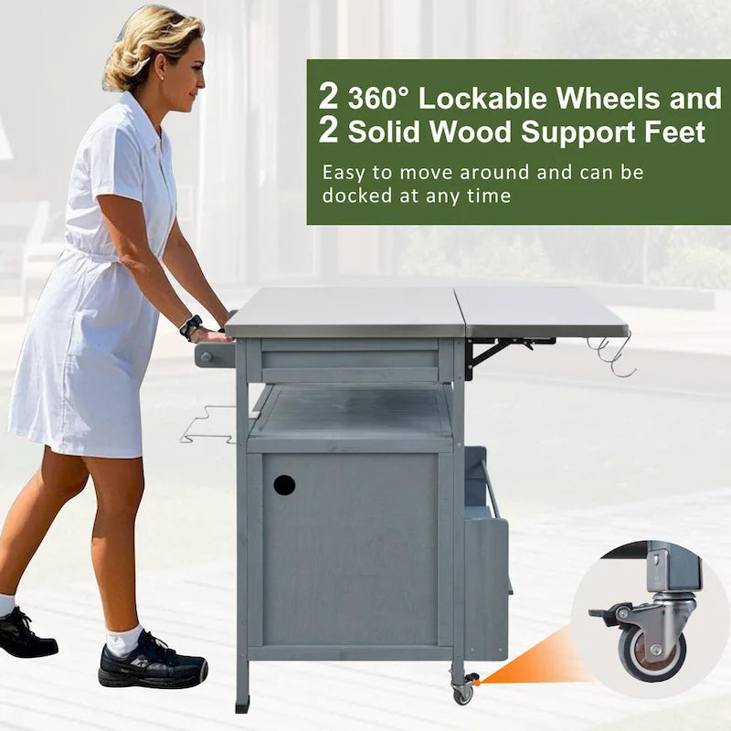 Outdoor Grill Cart with Stainless Steel Top and Drop Leaf