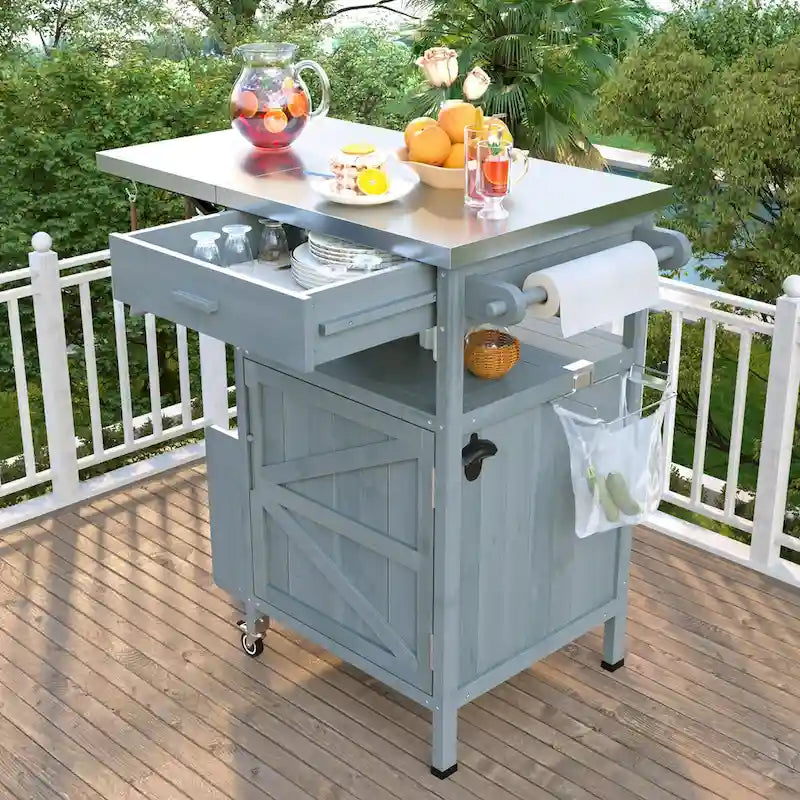 Outdoor Grill Cart with Stainless Steel Top and Drop Leaf