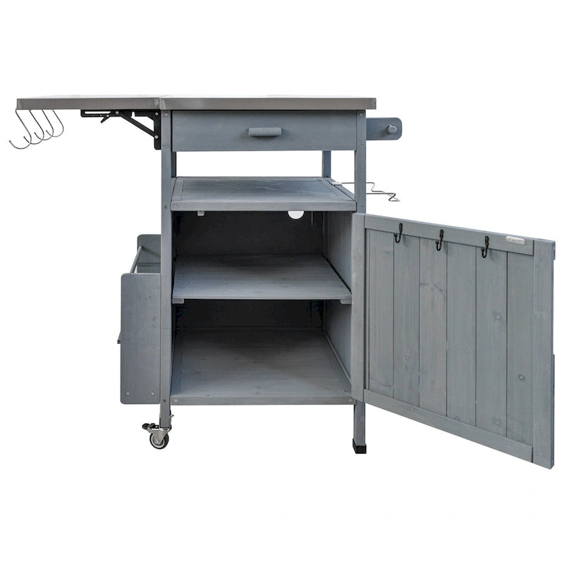 Outdoor Grill Cart with Stainless Steel Top and Drop Leaf
