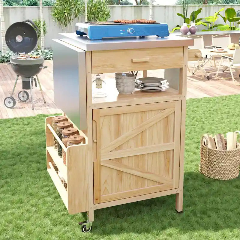 Outdoor Grill Cart with Stainless Steel Top and Drop Leaf