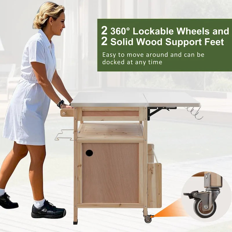 Outdoor Grill Cart with Stainless Steel Top and Drop Leaf