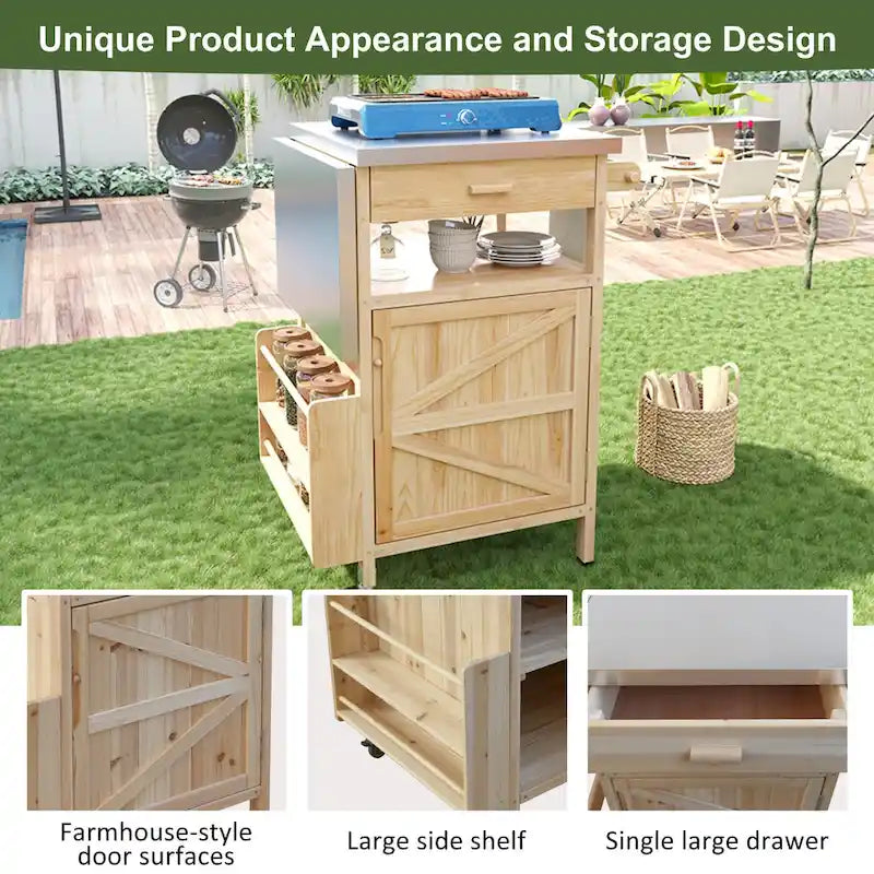 Outdoor Grill Cart with Stainless Steel Top and Drop Leaf