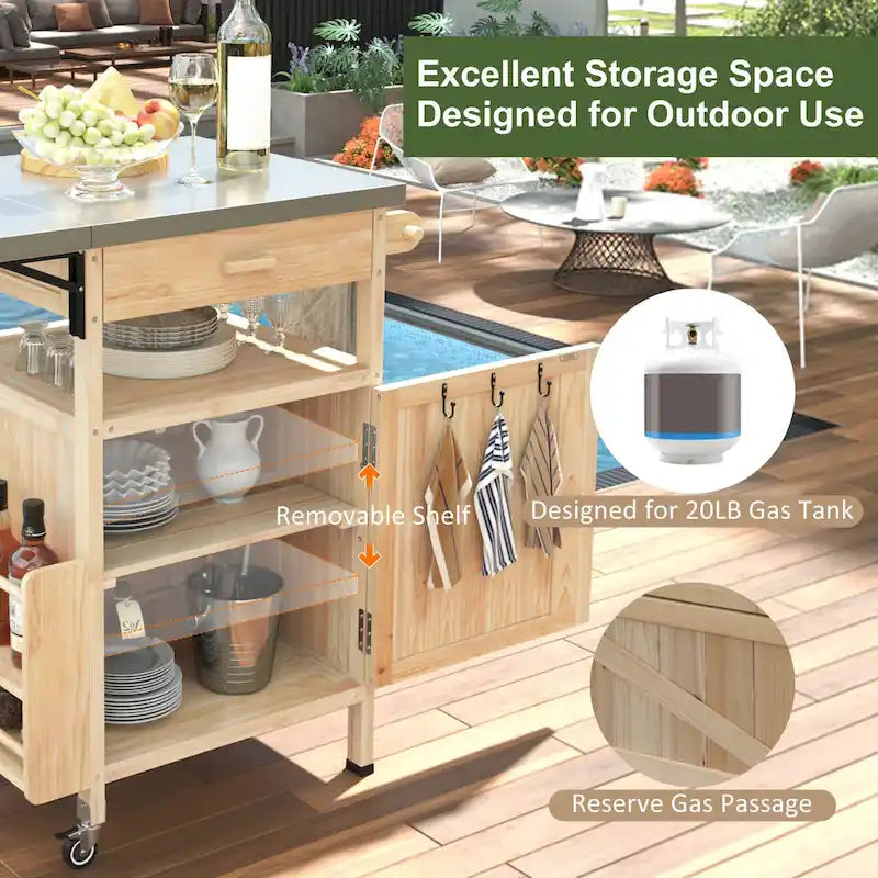 Outdoor Grill Cart with Stainless Steel Top and Drop Leaf