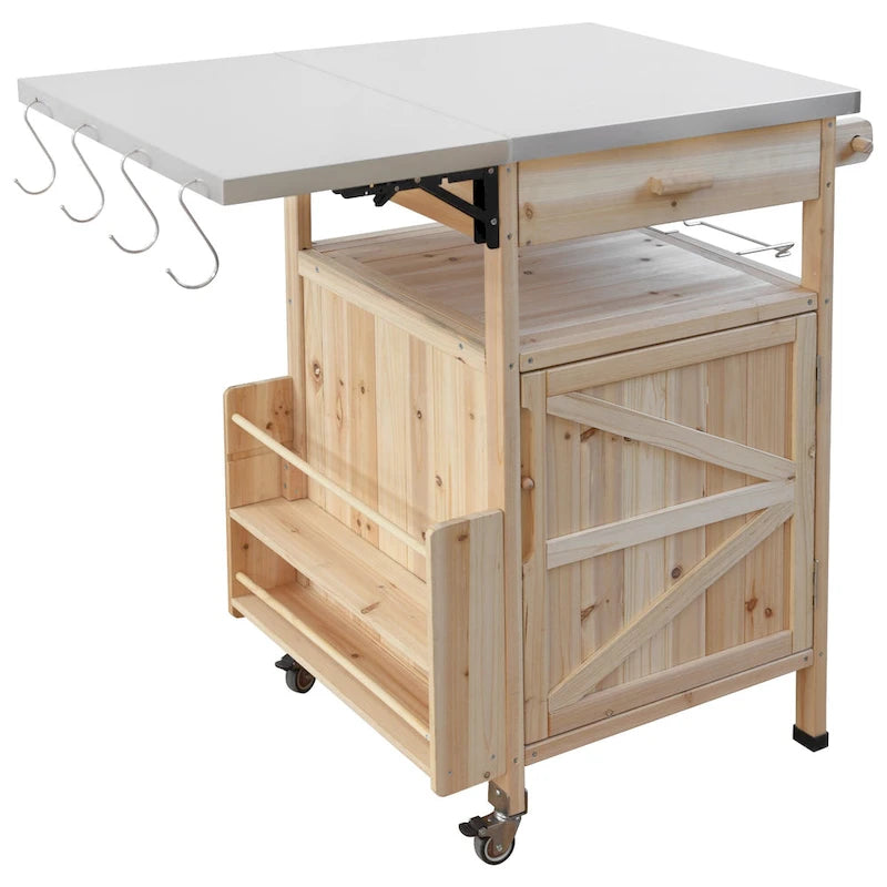Outdoor Grill Cart with Stainless Steel Top and Drop Leaf
