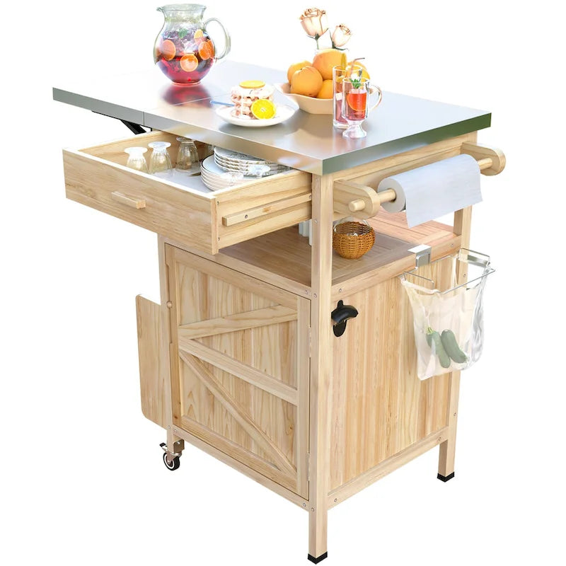 Outdoor Grill Cart with Stainless Steel Top and Drop Leaf