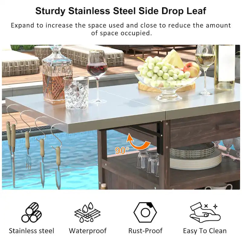 Outdoor Grill Cart with Stainless Steel Top and Drop Leaf