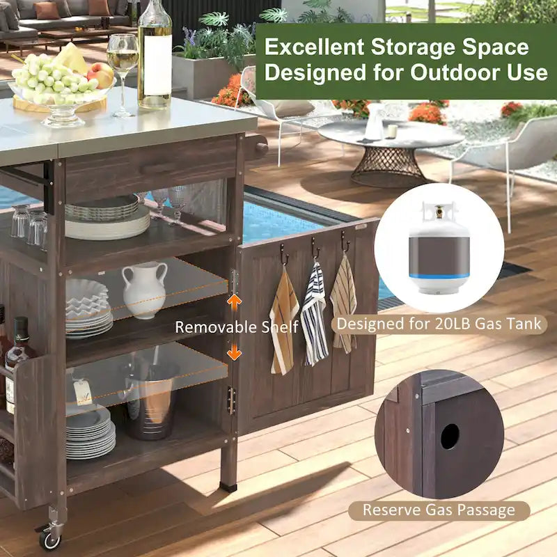 Outdoor Grill Cart with Stainless Steel Top and Drop Leaf