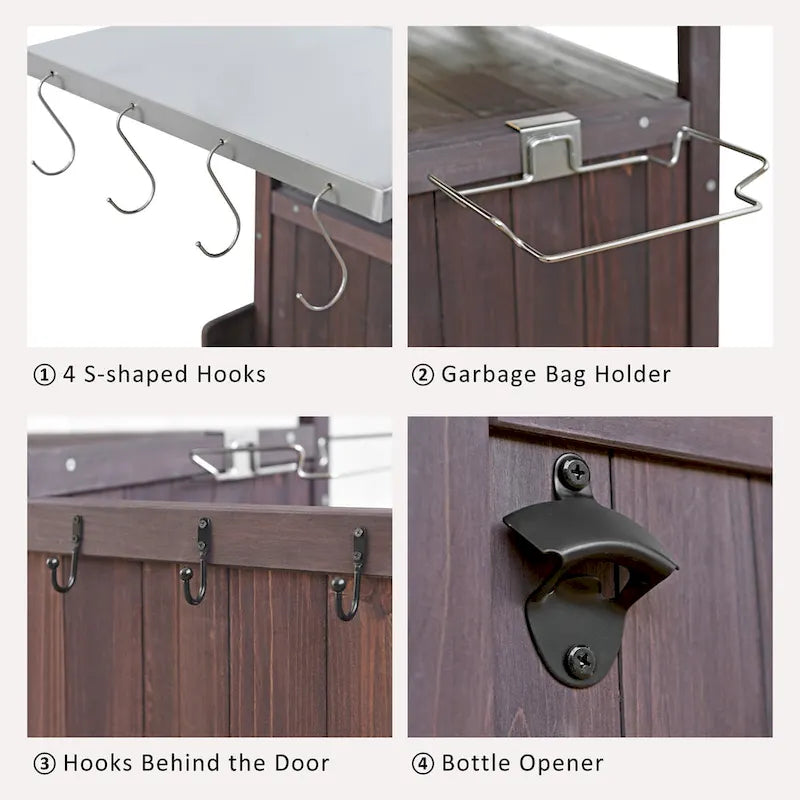 Outdoor Grill Cart with Stainless Steel Top and Drop Leaf