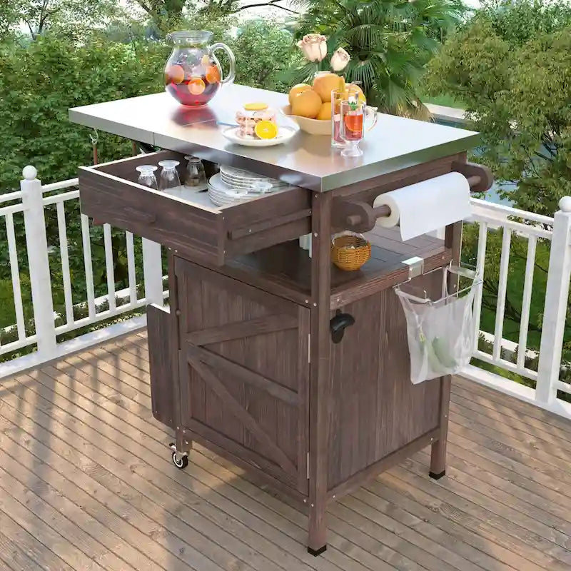 Outdoor Grill Cart with Stainless Steel Top and Drop Leaf