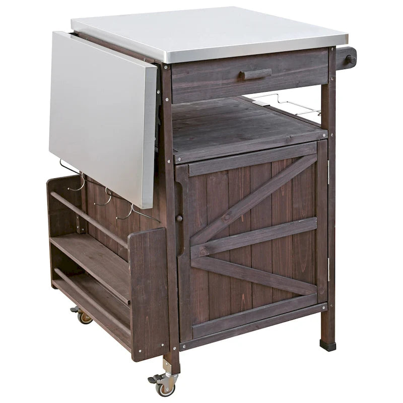 Outdoor Grill Cart with Stainless Steel Top and Drop Leaf