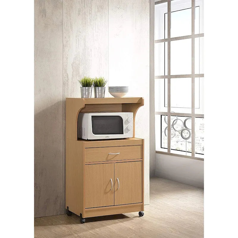 Microwave Kitchen Cart with Drawer, Storage Cabinet and Locking Wheels